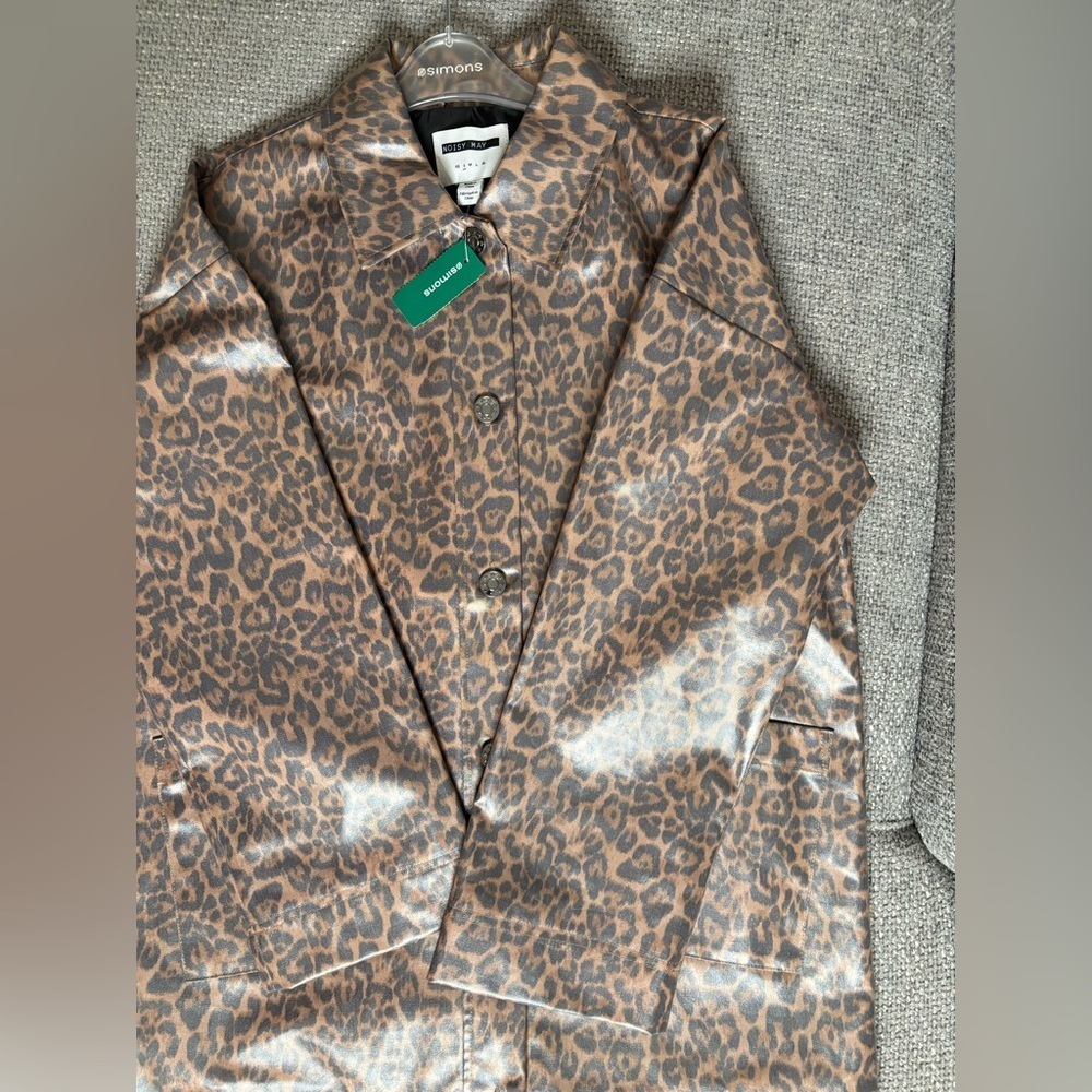 Noisy May Leopard Shiny Canvas Long Coat – Size Small (NWT) - Picture 14 of 16